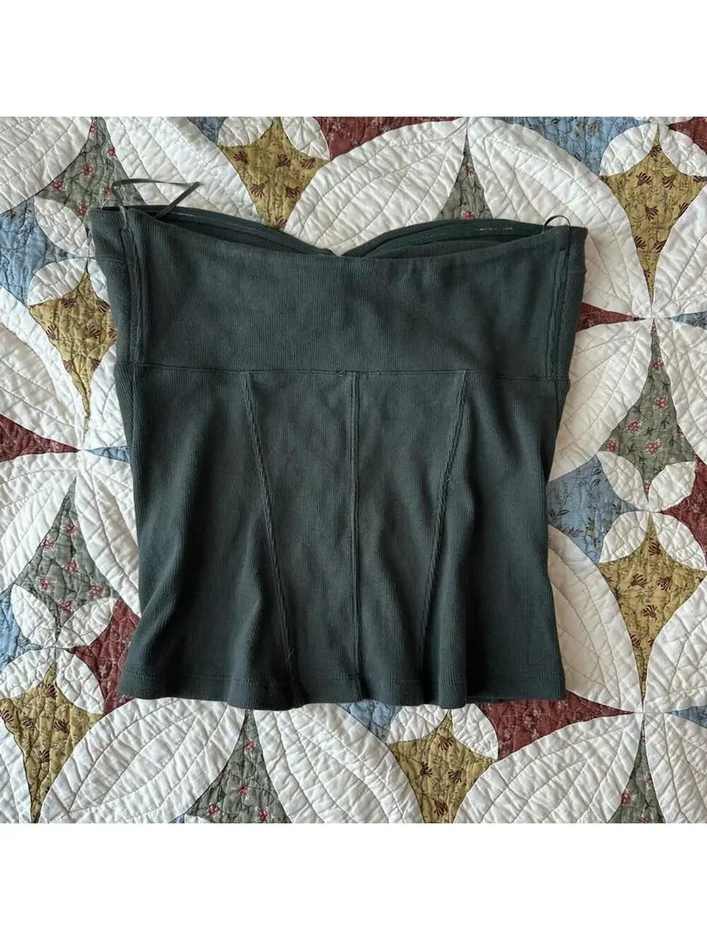 Free People Intimately Ribbed Tube Top Army green corset top Size S fairy boho - Picture 4 of 4